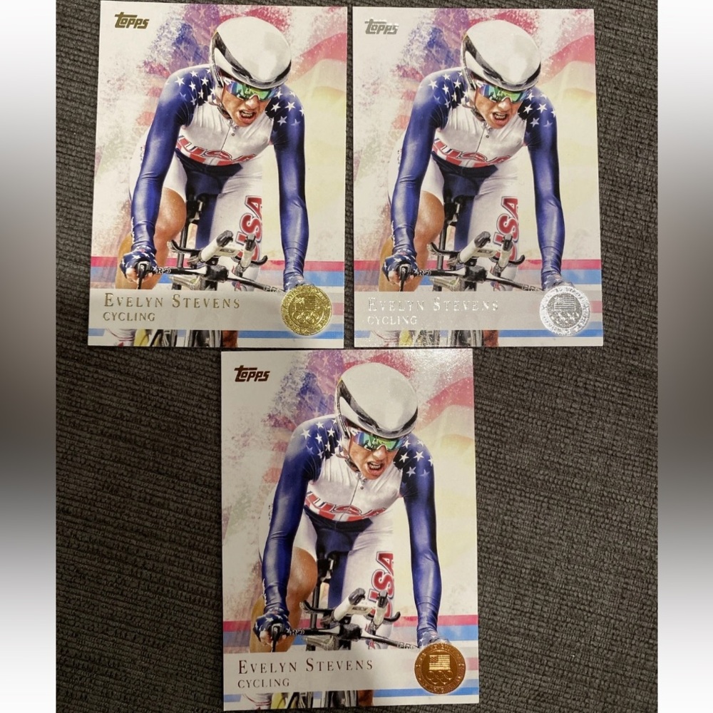 2012 Topps Olympic Trading Cards - Evelyn Stevens Gold Silver & Bronze Parallel